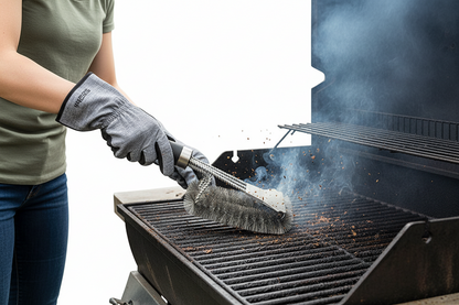 Stainless Steel Grill Brush – 18-Inch Heavy Duty BBQ Cleaning Tool with Scraper and Deluxe Handle for Safe Outdoor Grill Maintenance