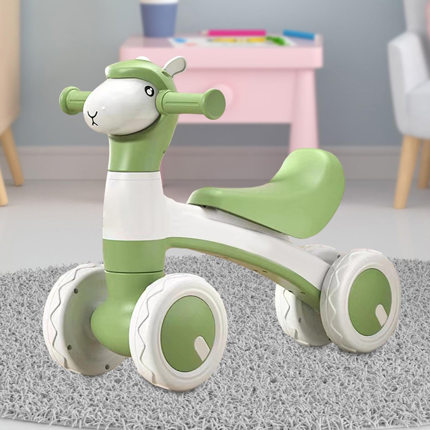 Children's Alpaca Four Wheel Balance Scooter – Baby Walker Ride On Toy for Safe Outdoor Fun and Early Development.