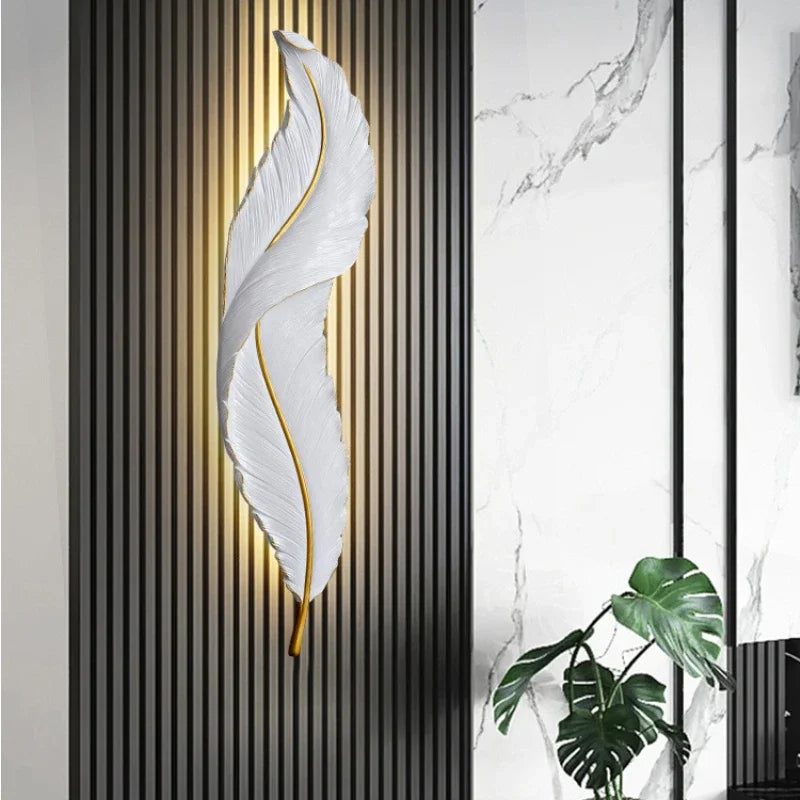 Nordic Feather LED Wall Lamp – Creative Bedside Lighting for Living Room, Bedroom, Corridor and Luxury Home Decor