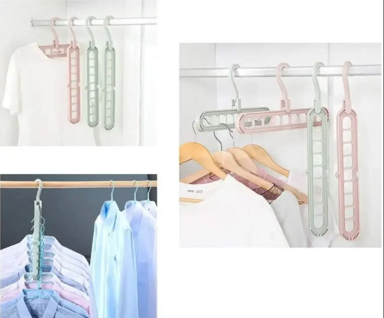 Foldable Rotating Magic Hangers – 9 Hole Closet Organizer Hooks for Space Saving Wardrobe and Clothing Storage Solutions