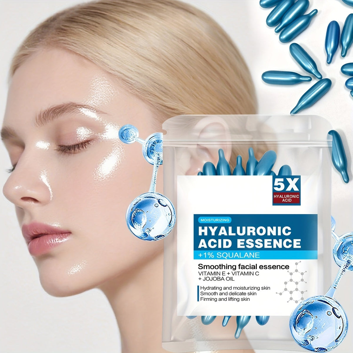 Hyaluronic Acid Capsule Essence – Deep Moisturizing and Brightening Facial Serum for Hydrated, Smooth, Radiant and Fresh-Looking Skin