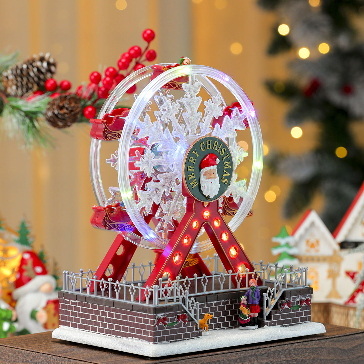 Animated Christmas Ferris Wheel – LED Musical Holiday Desktop Decoration with Moving Festival Display and Seasonal Charm