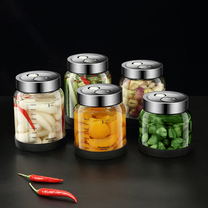 Borosilicate Pickle Jar – Airtight Glass Olive and Cucumber Storage Container with Double Exhaust Valve for Fresh Preservation