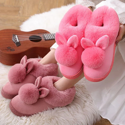 Rabbit Fur House Boots – Women's Plush Indoor Slippers with Cute Bunny Ears for Cozy Winter Home Comfort