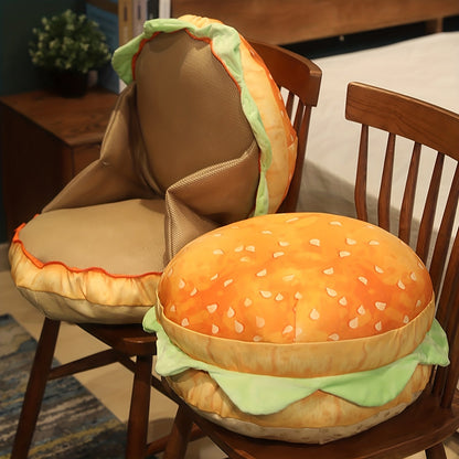 Realistic Burger Pillow – Funny Cheeseburger Plush Cushion and Office Chair Pad for Kids, Prank Gifts, Bedroom Decor and Cozy Novelty Seating