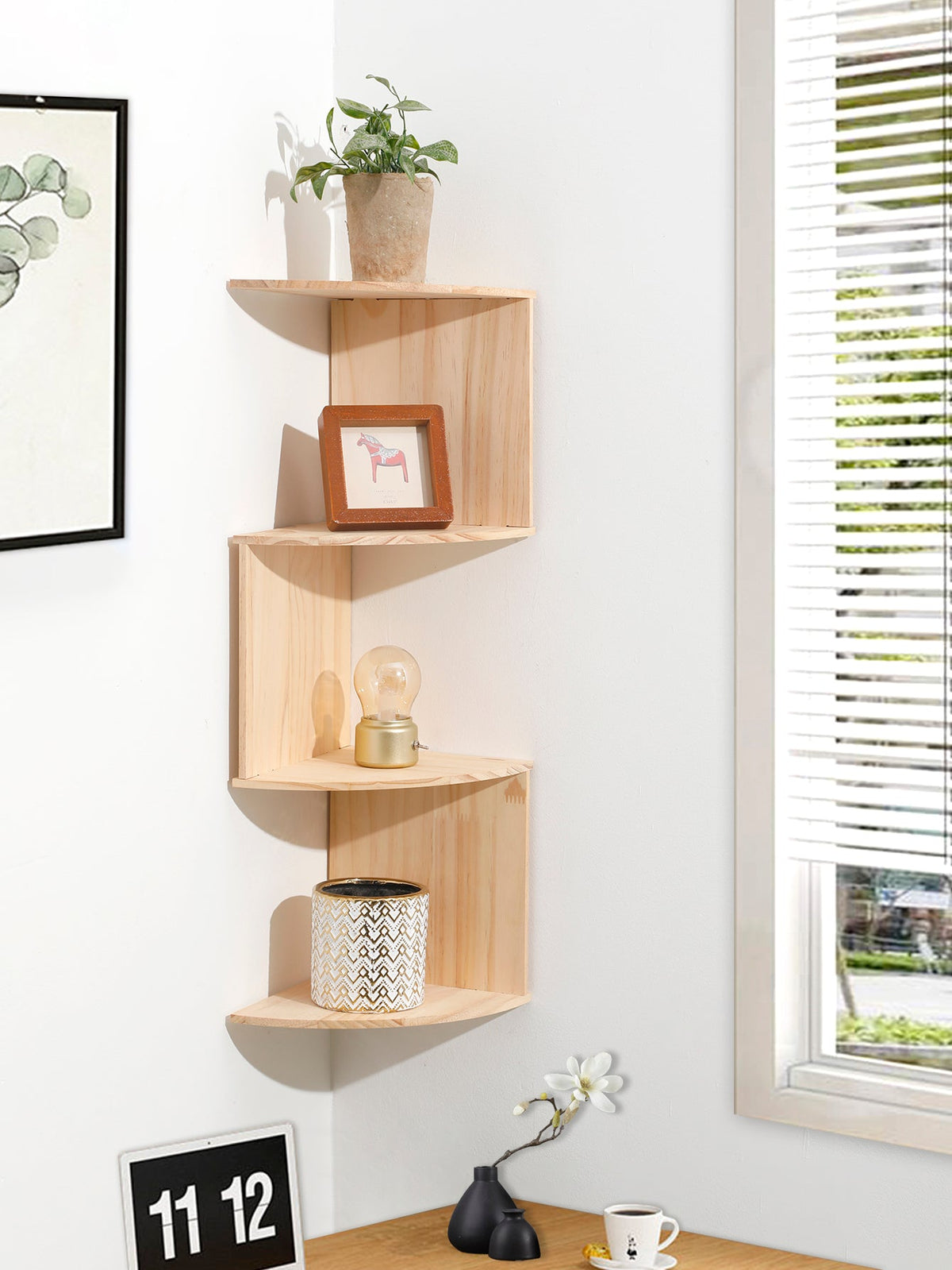 Corner Floating Shelf –5-Tier Wall Mounted Triangular Storage Rack for Bathroom, Bedroom, Living Room and Space Saving Organization