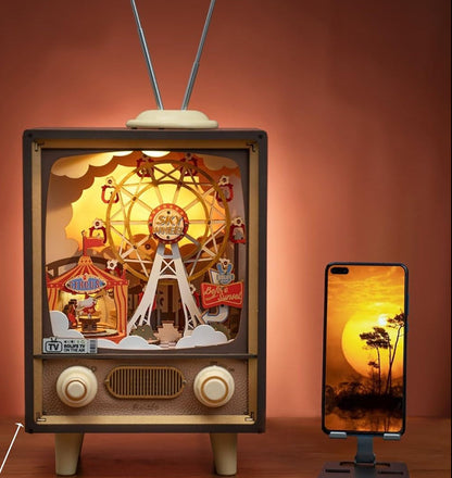 Robotime Sunset Carnival Music Box – 3D Wooden Ferris Wheel Puzzle with Lights for Home Decor and Gifts