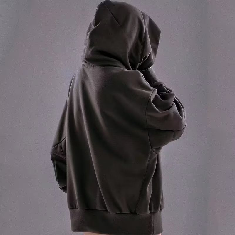 Men’s Embroidered Ninja Hoodie – Japanese Streetwear Fleece Sweatshirt with Turtleneck Design and Oversized Y2K Fashion Appeal