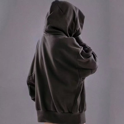 Men’s Embroidered Ninja Hoodie – Japanese Streetwear Fleece Sweatshirt with Turtleneck Design and Oversized Y2K Fashion Appeal