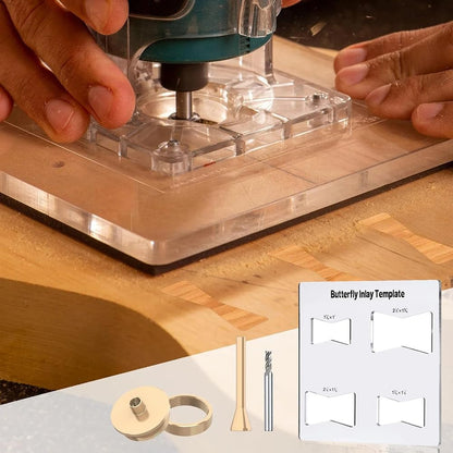 Butterfly Router Template Set – Professional Woodworking Inlay Guide with Transparent Marking Ruler for Precision Craft Projects