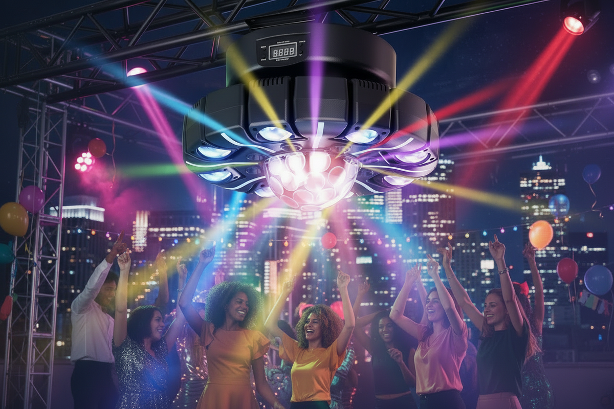 RGBW Moving Head Stage Light – 150W 8-Armed Magic Ball DJ Lighting with DMX512 Control for Weddings, Parties, KTV and Home Theater