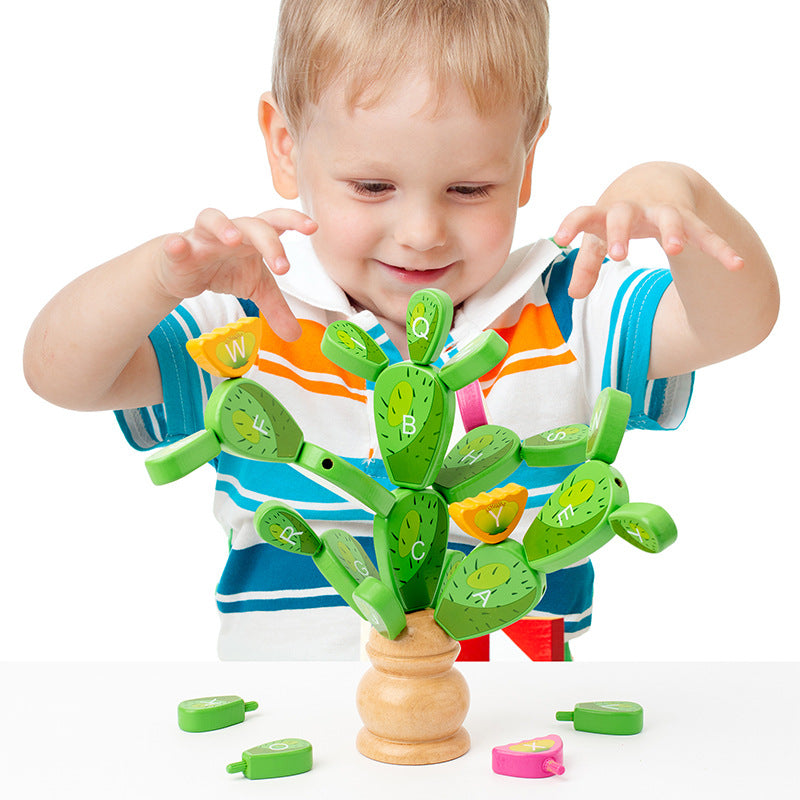 Montessori Cactus Letter Blocks - Wooden Educational Stacking Toy for Fine Motor Skills and Early Learning