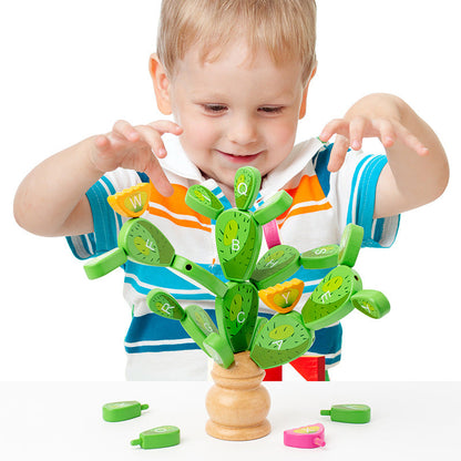 Montessori Cactus Letter Blocks - Wooden Educational Stacking Toy for Fine Motor Skills and Early Learning