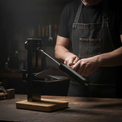 Professional Knife Sharpener System – CNC Aluminum Alloy Fixed-Angle Sharpener with Adjustable 10–30° Angle and Solid Wood Base