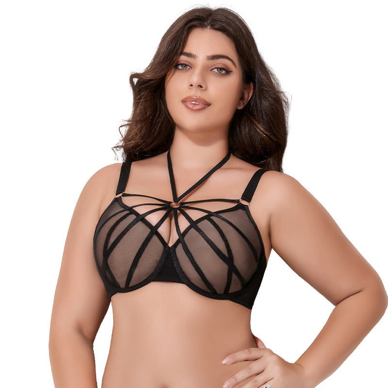 Crossed Lace Minimizer Bra – Plus-Size Supportive Full-Bust Bra with Anti-Sag Design, Soft Comfort and Flattering Coverage for Everyday Wear
