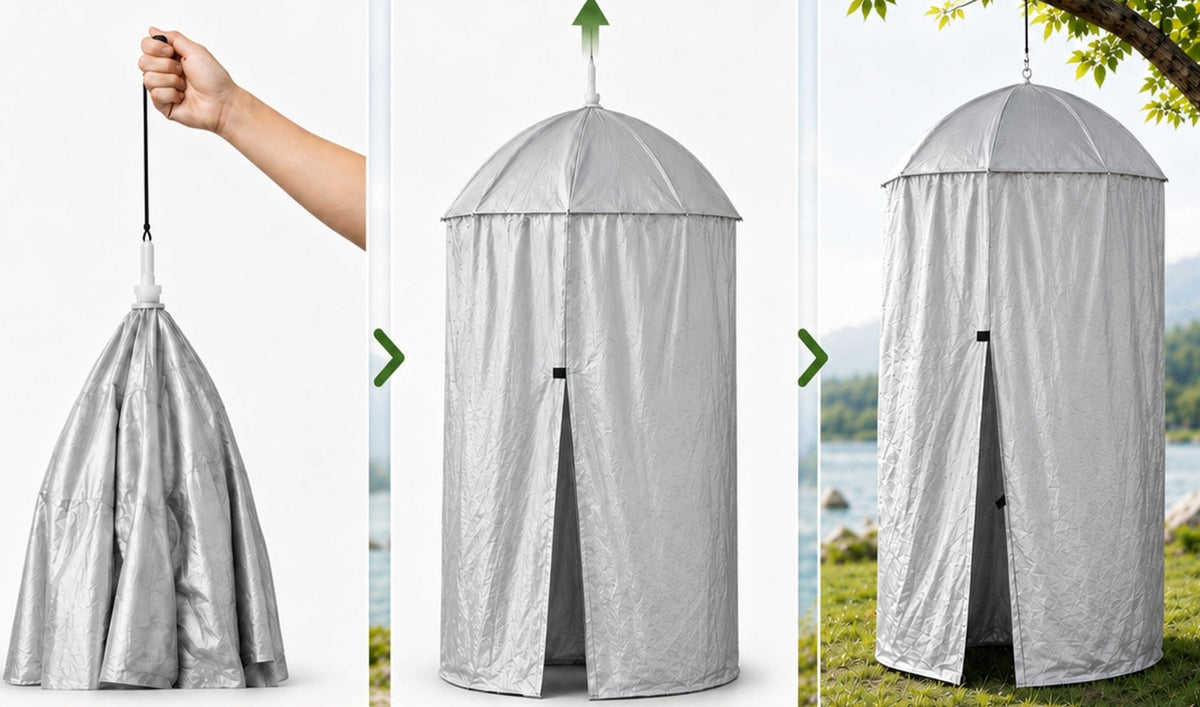 Pop-Up Privacy Shower Tent – Portable Outdoor Camping Toilet and Changing Shelter with Hanging Design, Quick Setup and Convenient Carry Bag