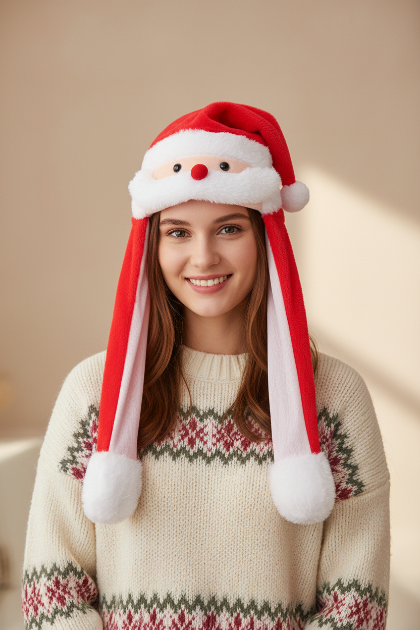 Moving Ear Christmas Hat – Cartoon Santa Reindeer Party Hat with Jumping Ears for Holiday Events and Festive Photos