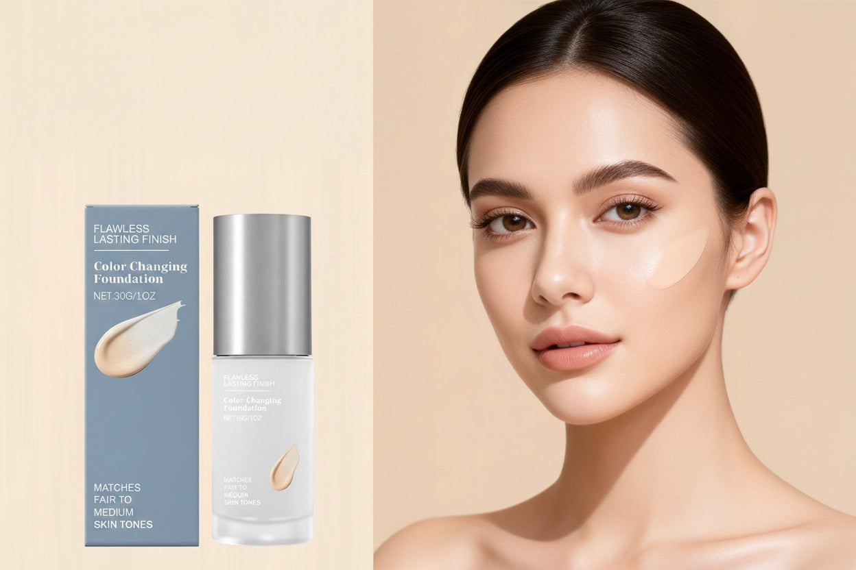 Color-Changing Foundation – Full-Coverage Lightweight Face Makeup that Brightens, Conceals Pores and Fine Lines for a Smooth Natural-Looking Everyday Finish