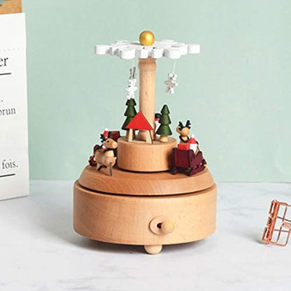 Wooden Christmas Music Box – Snowflake Deer Rotating Holiday Keepsake for Festive Home Decor and Memorable Gifts