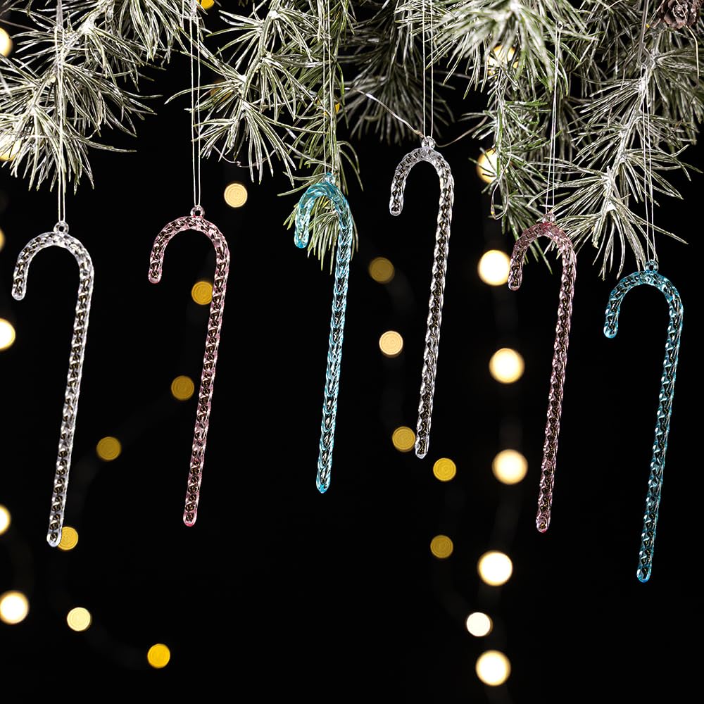Acrylic Candy Cane Ornaments – Crystal Clear Christmas Tree Hanging Decorations for Winter Parties and Festive Holiday Displays