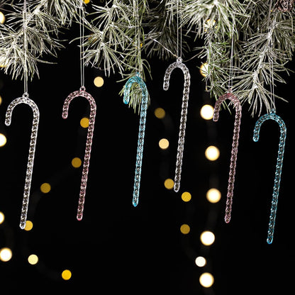 Acrylic Candy Cane Ornaments – Crystal Clear Christmas Tree Hanging Decorations for Winter Parties and Festive Holiday Displays