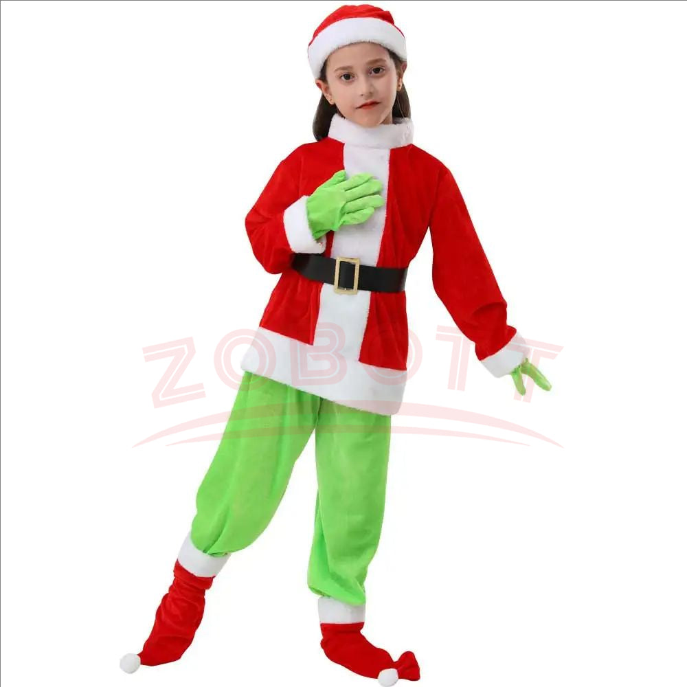Green Monster Christmas Costume – Kids Holiday Outfit with Pants for Festive Cosplay