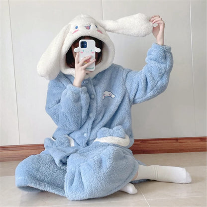 Hello Kitty Fleece Pajama Robe - Kawaii Anime Sleepwear with Plush Comfort for Winter Nights