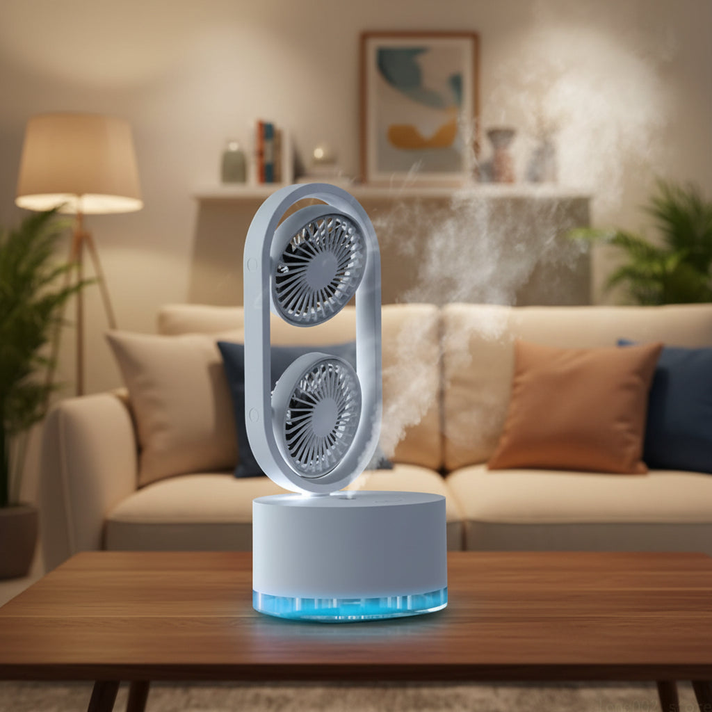 Portable Head Humidifier Fan – Rotatable USB Cooling Air Device with Adjustable Mist and Wide-Angle Personal Comfort for Summer