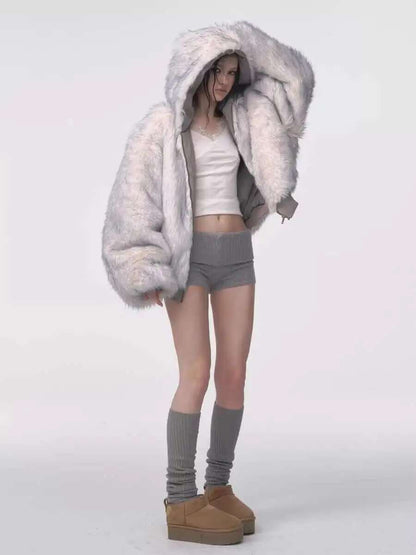 Oversized Fur Hooded Winter Coat-Womens Streetwear Padded Jacket for Warmth Gothic Fashion and Daily Wear