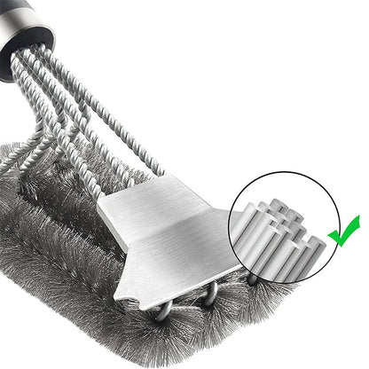 Stainless Steel Grill Brush – 18-Inch Heavy Duty BBQ Cleaning Tool with Scraper and Deluxe Handle for Safe Outdoor Grill Maintenance
