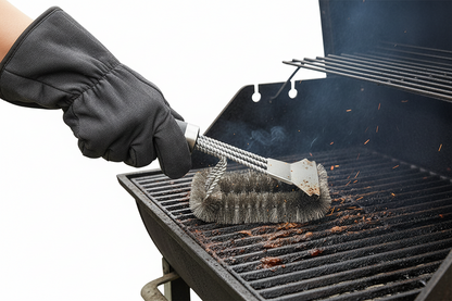 Stainless Steel Grill Brush – 18-Inch Heavy Duty BBQ Cleaning Tool with Scraper and Deluxe Handle for Safe Outdoor Grill Maintenance