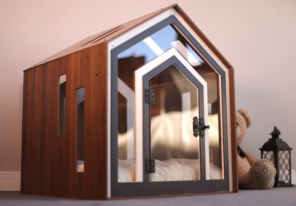 Wooden Cat Litter House – Breathable Acrylic Door Pet Kennel for Cats with Comfortable All Season Privacy Design