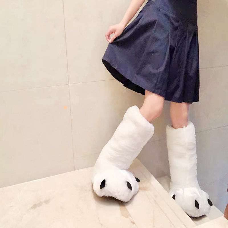 Women's Bear Paw Winter Boots - Plush High Top House Slippers for Cozy Indoor Warmth