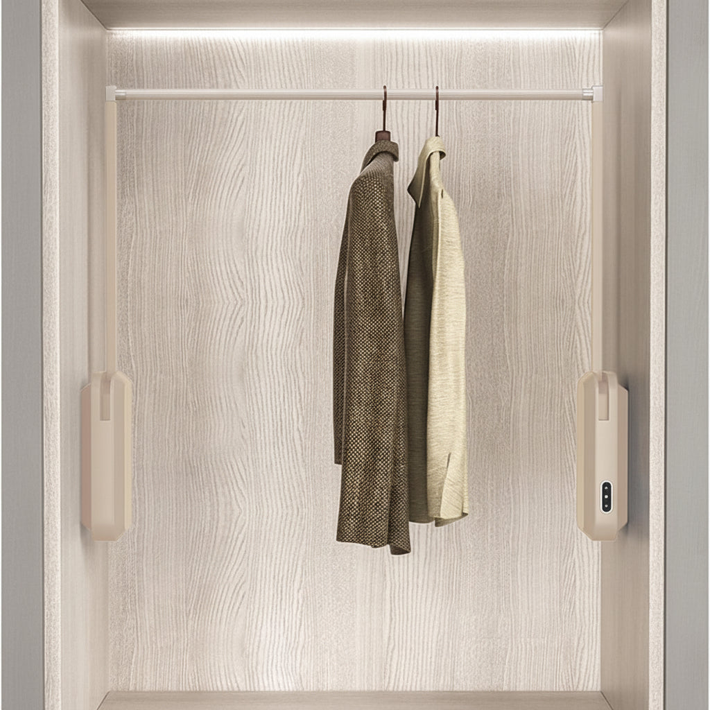 Electric Wardrobe Lift Hanger – LED Touch Sensor Closet Rail with Remote Control for Easy High Cabinet Clothing Access