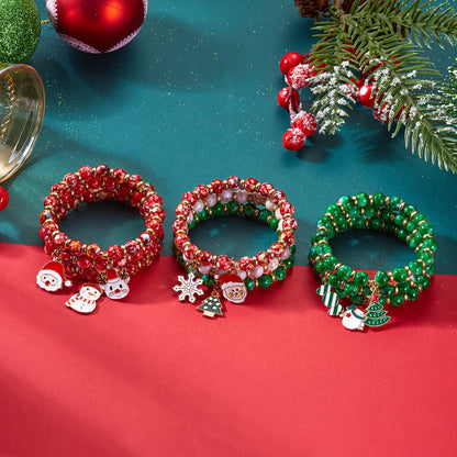 Santa Bead Bracelet Set – Colorful Christmas Stretch Bracelets with Reindeer Charms for Women and Holiday Gifts