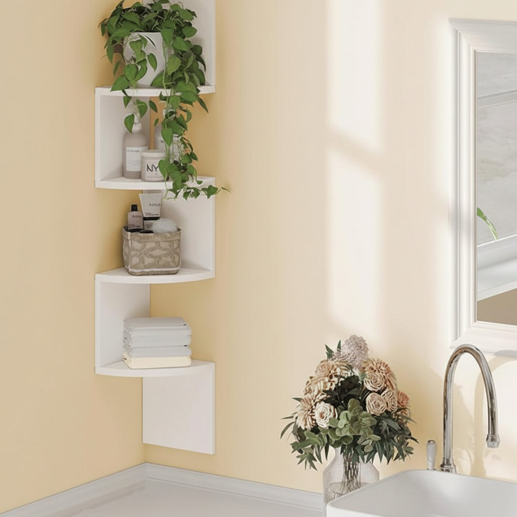 Corner Floating Shelf –5-Tier Wall Mounted Triangular Storage Rack for Bathroom, Bedroom, Living Room and Space Saving Organization