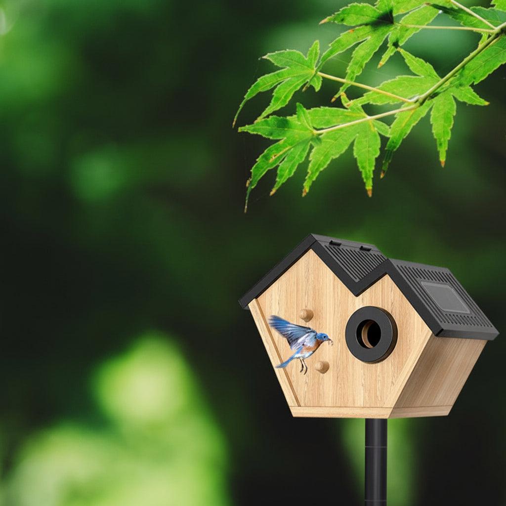 Wooden Bird Breeding House – Hanging Outdoor Nest Box for Small Birds with Viewing Window and Comfortable Shelter