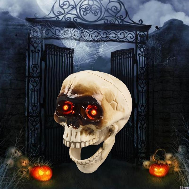 Halloween Animated Skull Decoration – Motion and Sound Detection with Glowing Eyes for Hanging Haunted House Props, Parties and Spooky Home Decor