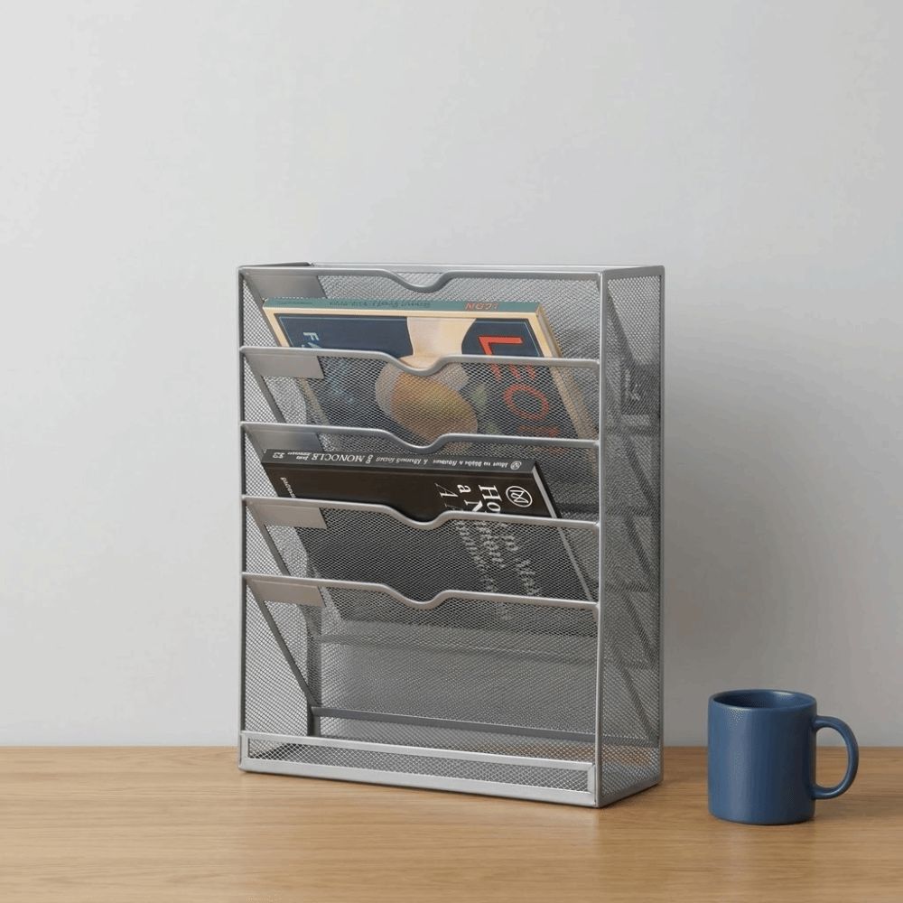 Mesh File Organizer – 5-Tier Desktop and Wall Mount Document Holder for Letters, Mail, Files and Office Organization