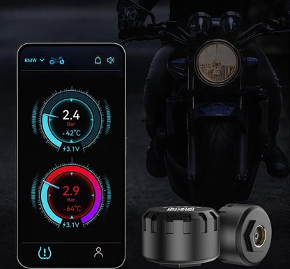 Bluetooth Motorcycle TPMS – Real Time Tire Pressure and Temperature Monitoring System with IP67 Waterproof Protection and App Alerts