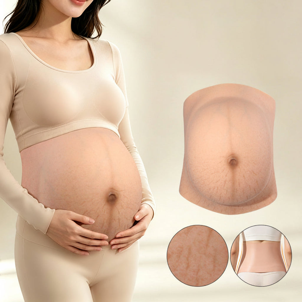 Realistic Silicone Pregnancy Belly – Stretch-Mark Maternity Simulation Prop for Photos, Videos, Cosplay, Theater, Film Production and Costume Styling