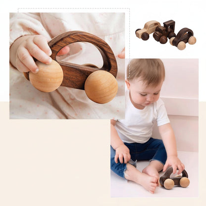 Wooden Car Teether Toy - BPA Free Montessori Baby Toy for Teething Relief and Sensory Development