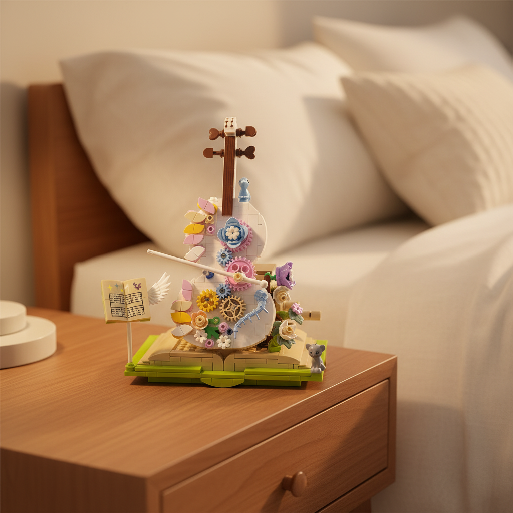 Flower Violin Building Blocks – Creative Assembly Toy for Girls and Decorative Display