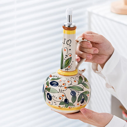 Ceramic Olive Oil Dispenser – BPA-Free Embossed Kitchen Bottle for Olive Oil, Vinegar and Cooking Storage with Elegant Underglaze Design