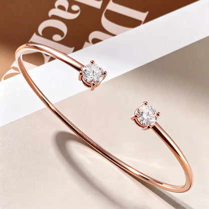 Moissanite Bangle – 2-Stone 5mm S925 Sterling Silver 18K Gold-Plated Diamond-Look Bracelet for Women, Party Jewelry, Special Gifts and GRA-Certified Style