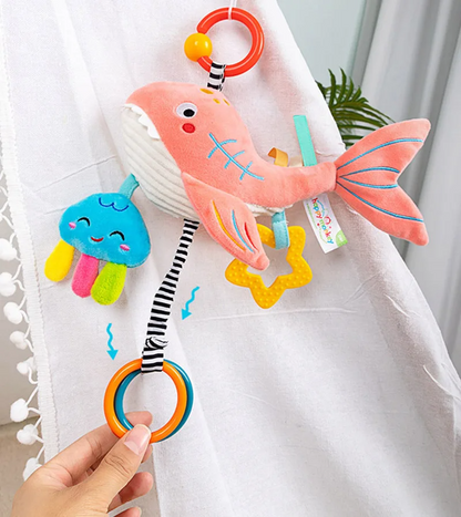 Baby Crib Mobile Toy – Soft Hanging Rattle with Stuffed Animals for Stroller and Nursery, Sensory Stimulation, Grasping and Early Learning