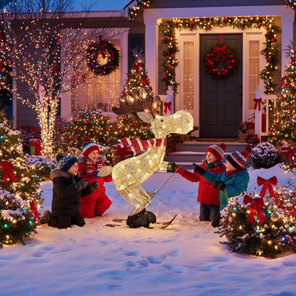 LED Acrylic Christmas Deer Decoration – Luminous Sleigh Reindeer Display for Outdoor Yards and Festive Holiday Lighting