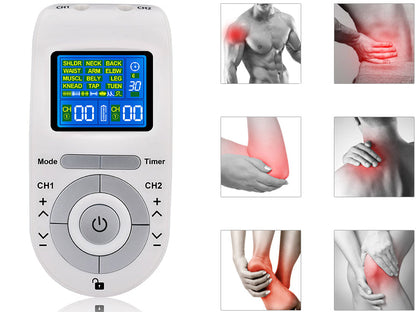 EMS TENS Massage Unit – Dual Channel Electronic Pulse Stimulator with 15 Modes for Muscle Relaxation, Back and Neck Stress Relief
