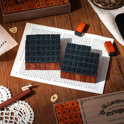 Vintage Wooden Stamp Set – 70 Piece Retro Alphabet, Number and Symbol Stamps for Journaling, Crafts and Scrapbooking