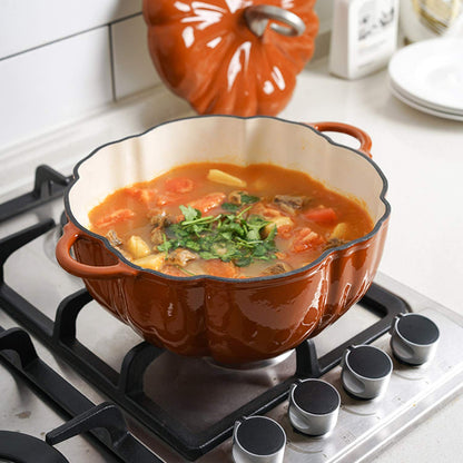 Enameled Cast Iron Pumpkin Dutch Oven – 3.5Qt Heavy Duty Casserole Pot for Baking, Braising, Roasting and Seasonal Kitchen Cooking